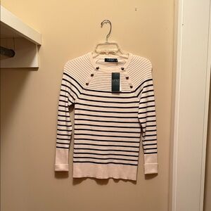 Lauren Ralph Lauren Cream and Black Striped Sweater